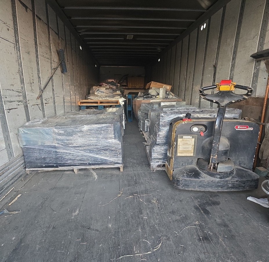 Batteries packaged and loaded in trailer for transport