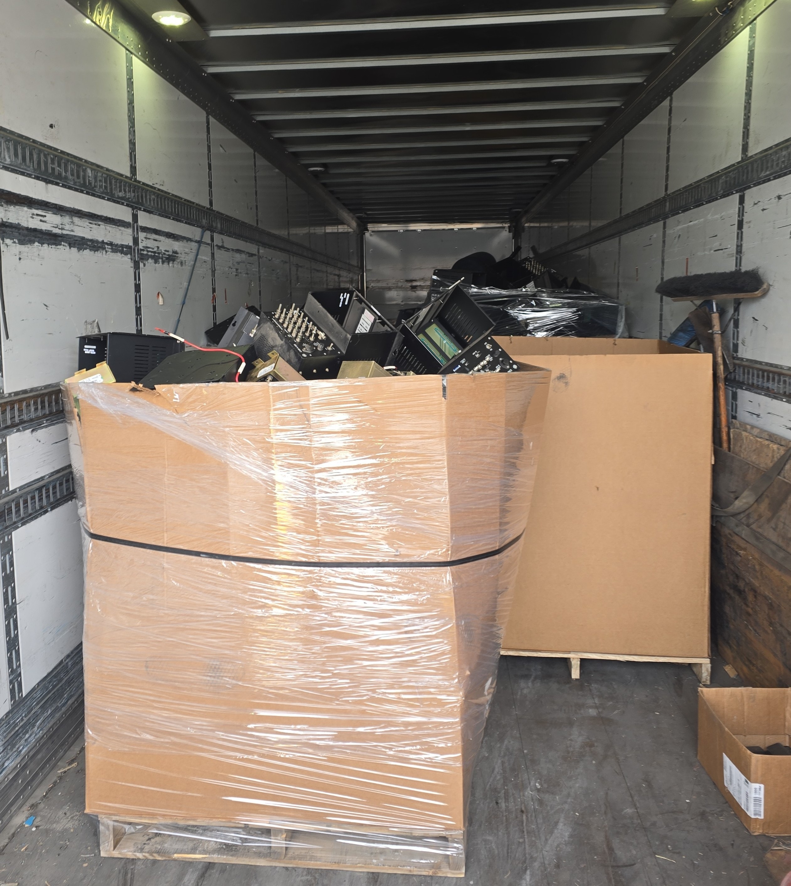 E-waste sorted and loaded in trailer ready for transport